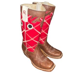 Anderson Bean Boots Youth Size 3 Square Toe Red Leather Kids Western